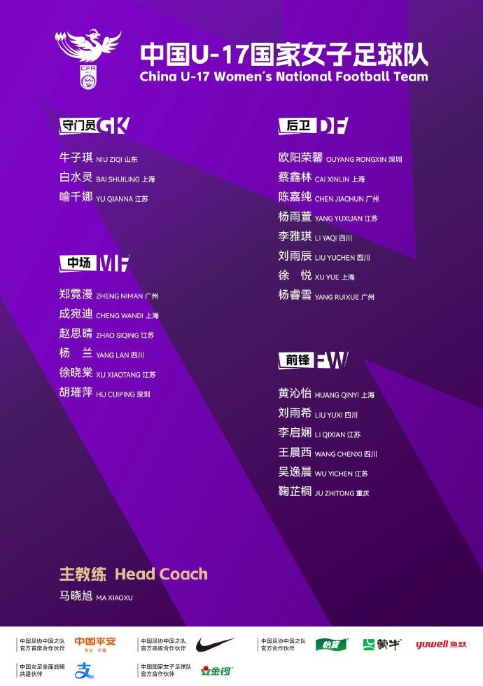 海星体育-U17女足亚洲杯，中国U-17国家女子足球队23人参赛名单公布